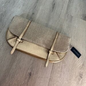 Banana Republic NWT Women’s Gold Leather and tweed Classy Clutch Purse